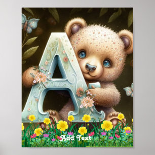 Poster Mignon petit ours bébé fantaisiste tenant l'alphab
