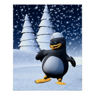 Poster Mignon pingouin marin d'hiver Art de vacances enne