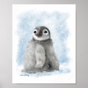 Poster Mignon poussin de pingouin dans la neige dessin an