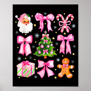 Poster Mignon Ruban Coquette Rose Arbre de Noël Père Noël