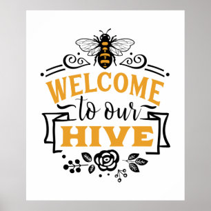 Poster mignon ruche d'abeille accueil mot art
