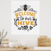 Poster mignon ruche d'abeille accueil mot art (Cuisine)