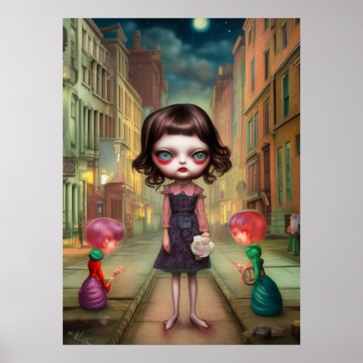Poster Mignon Sad perdu fille dans la ville (Devant)
