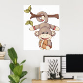 Poster Mignon Singe Suspendu avec Ballon de Football (Bureau à domicile)