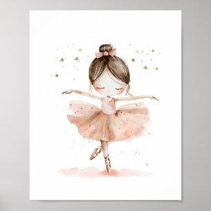 Poster Mignonne Ballerina Ballet Danse Étoiles Aquarelle