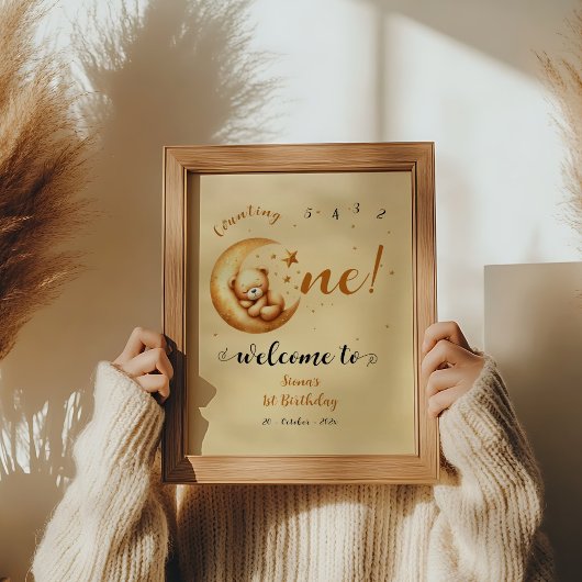 Poster Mignonne Bear Dormir sur la Lune 1er Anniversaire 