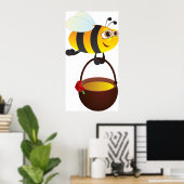 Poster Mignonne Bee transportant un pot de miel avec fleu (Bureau à domicile)