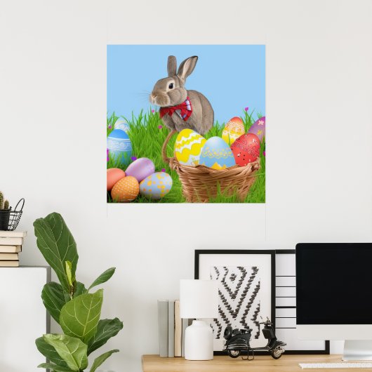 Poster Mignonne Bunnyfor Pâques pour une humeur positive (Bureau à domicile)