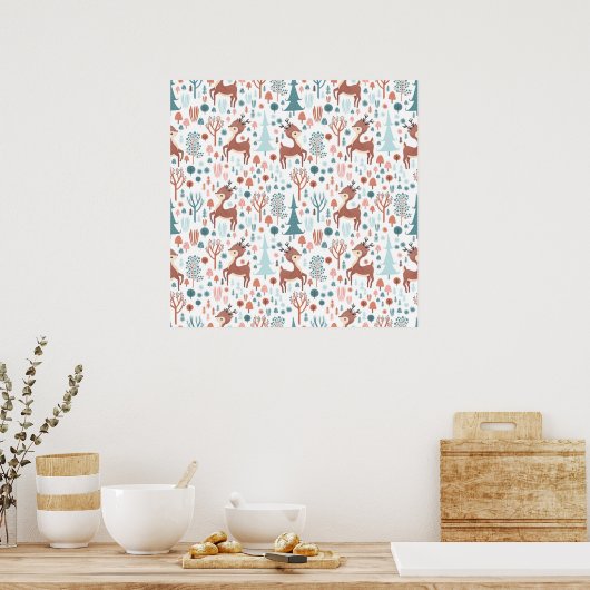 Poster Mignonne cerf en Forêt Whimsical Noël Motif (Cuisine)