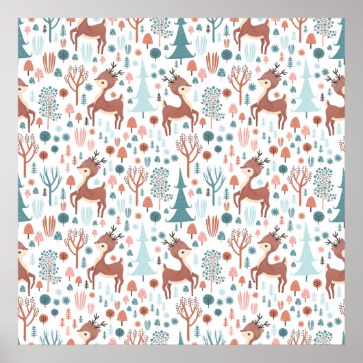 Poster Mignonne cerf en Forêt Whimsical Noël Motif (Devant)