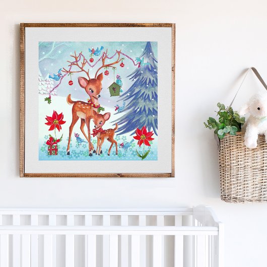 Poster Mignonne cerf Noël Animaux boisés