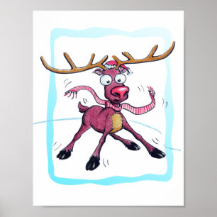 Poster Mignonne cerf sur la glace Drôle Noël vacances Car