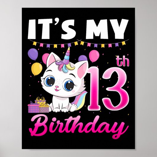 Poster Mignonne C'est mon 13e anniversaire Chat Unicorn 1 (Devant)
