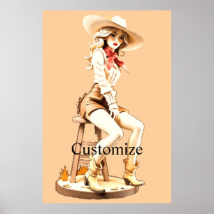 Poster Mignonne cowgirl assise Thunder_Cove