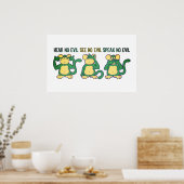 Poster Mignonne Écouter Aucun Singe Mal (Cuisine)