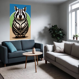 Poster Mignonne et adorable hybride Wombat Zebra Art AI
