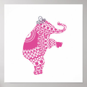 Poster Mignonne Fantaisie Enfants Éléphant Rose Princesse