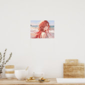 Poster Mignonne fille anime aux cheveux roux sur la plage (Cuisine)
