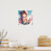 Poster Mignonne fille Anime tenant un Boba Tea (Cuisine)