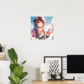 Poster Mignonne fille Anime tenant un Boba Tea (Bureau à domicile)