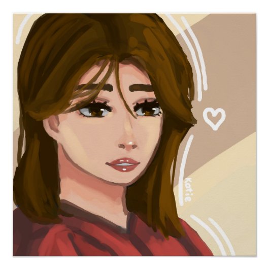 Poster Mignonne fille Arrière - plan simple Art numérique (Devant)