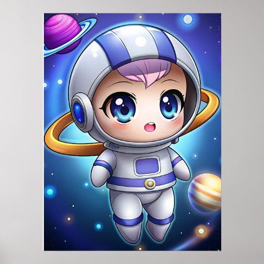 Poster Mignonne fille astronaute Chibi exploratrice spati (Devant)