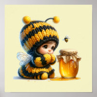 Mignonne fille en costume d'abeille avec miel