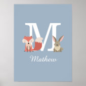 Poster Mignonne Fox Et Lapin Forêt Animaux Monogramme Blu (Devant)
