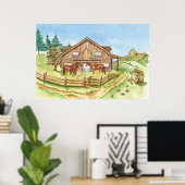Poster mignonne grange à cheval Pays (Bureau à domicile)