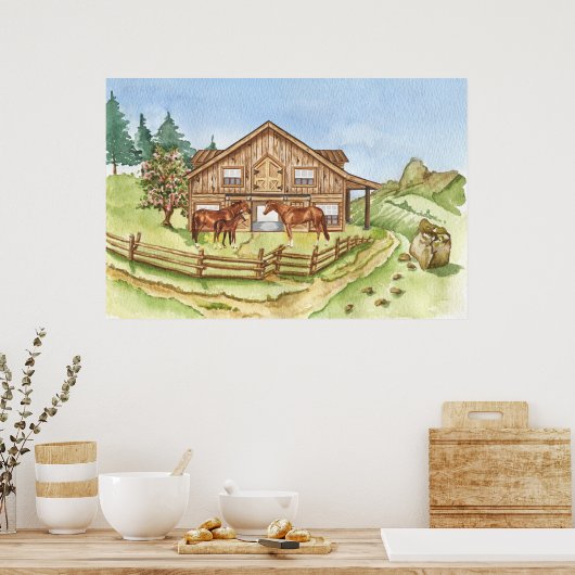 Poster mignonne grange à cheval Pays (Cuisine)