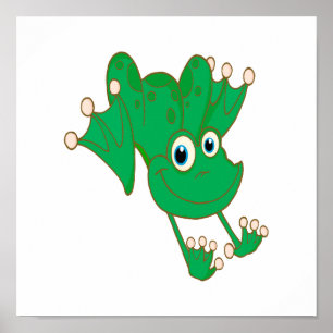 Poster mignonne grenouille caricature verte sautant