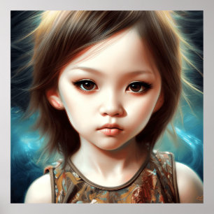 Poster Mignonne gros yeux fille garçon Enfants Art modern
