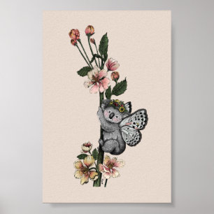 Poster Mignonne illustration botanique de koala ourson aq