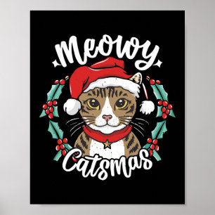 Poster Mignonne Kitten Noël Chapeau de Noël Meowy Catmas 