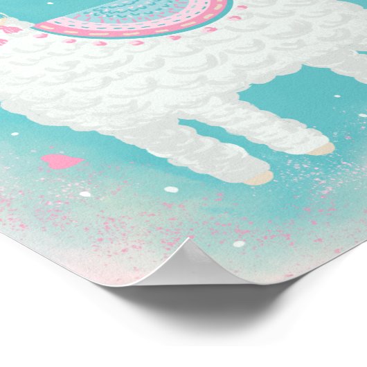 Poster Mignonne lama rose et menthe (Coin)