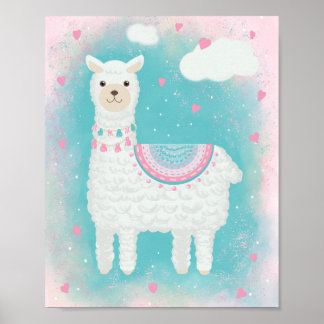 Poster Mignonne lama rose et menthe