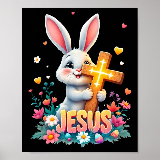 Poster Mignonne Lapin de Pâques Jésus foi Croix chrétienn (Devant)