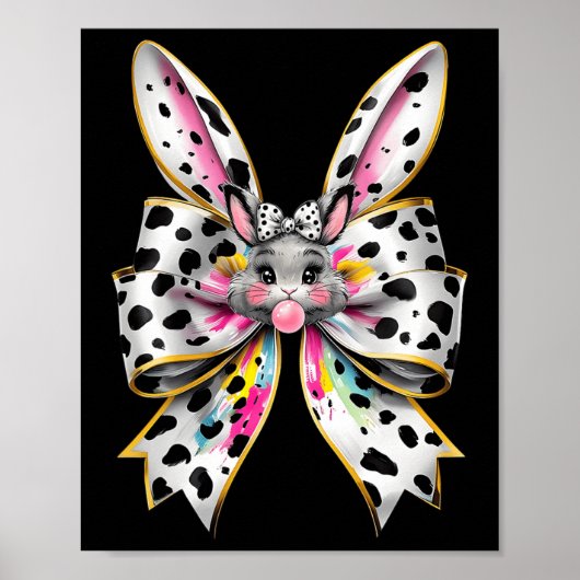 Poster Mignonne lapin de Pâques Visage Coquette Bow Jour (Devant)