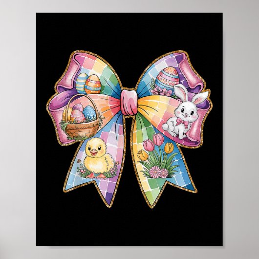 Poster Mignonne lapin de Pâques Visage Coquette Bow Jour (Devant)