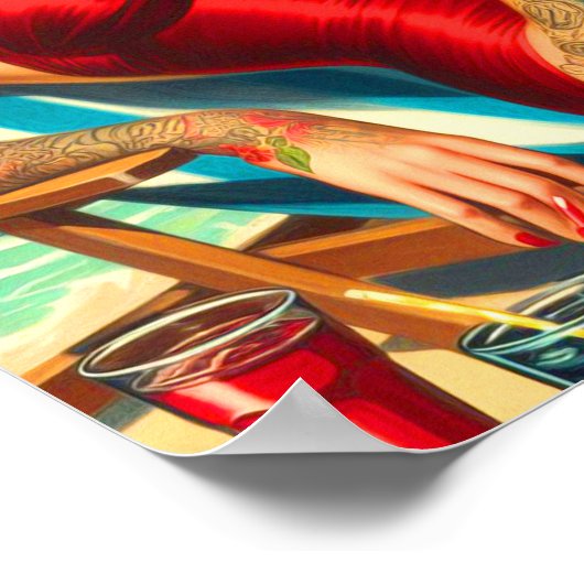 Poster Mignonne maillot de bain tatoué Pin-up (Coin)