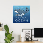 Poster Mignonne maman et baleine bébé, l'amour est plus p (Bureau à domicile)