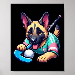 Poster Mignonne mascotte de chiot de hockey sur gazon Ber