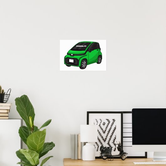 Poster Mignonne micro-voiture verte (Bureau à domicile)