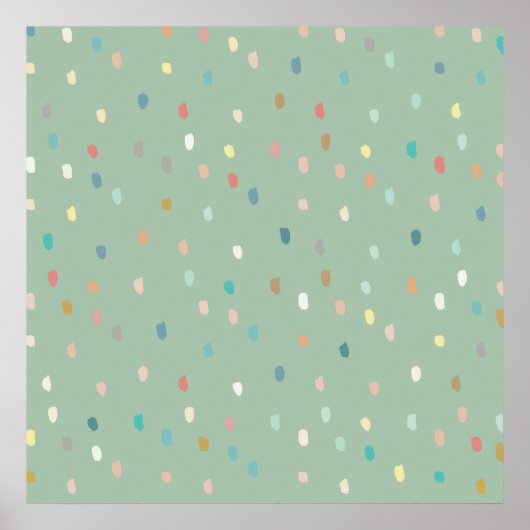 Poster Mignonne Multicolor Motif Dotty Sur Sage Green (Devant)