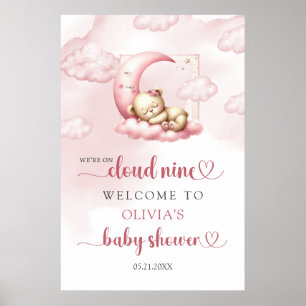 Poster Mignonne nuage d'ours en peluche neuf rose Bienven