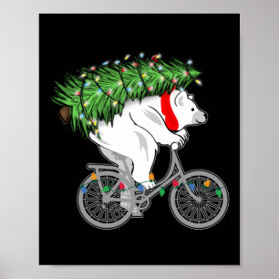 Poster Mignonne Ours Portant Un Cadeau Arbre De Noël Pour