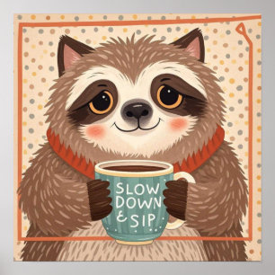 Poster Mignonne paresse de dessin avec des yeux somnolent