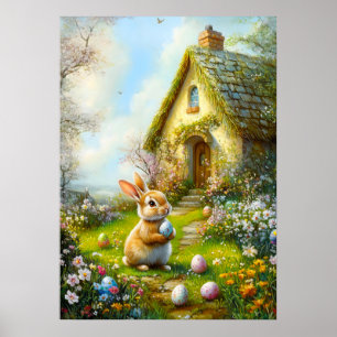 Poster Mignonne Peinture Mur Bunny de Pâques
