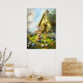 Poster Mignonne Peinture Mur Bunny de Pâques (Cuisine)