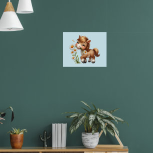 Poster Mignonne Pony Mange Manger Des Marguerites